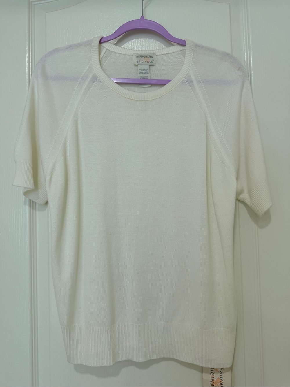 Vintage Designers Originals USA Cream Short Sleeve Knit Sweater XL